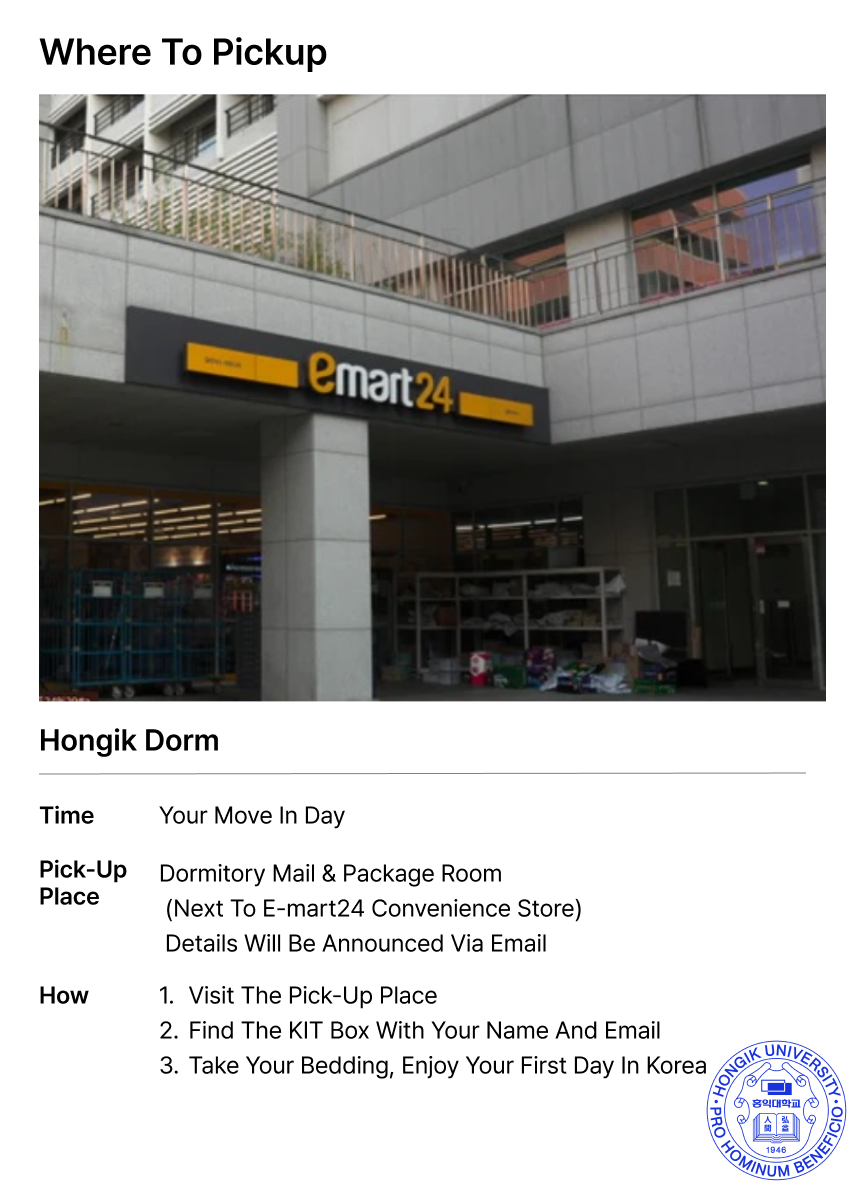 Bedding & Living Kit for Hongik Dorm