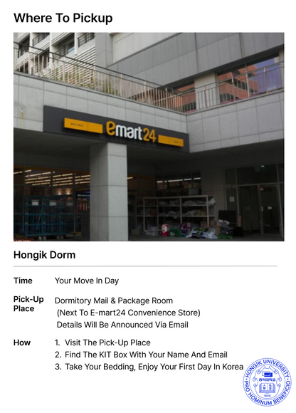 Bedding & Living Kit for Hongik Dorm
